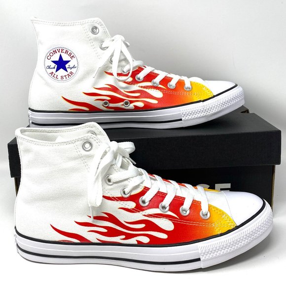 Converse Men's Size CTAS White Yellow Orange Red Flame Canvas Hi Sneaker 166257F - Picture 2 of 10